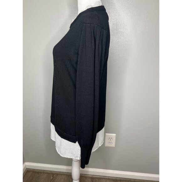 Adrianna Papell Twofer Ruffle Neck Black & Ivory Polka Dot Layered Sweater M - Picture 4 of 15